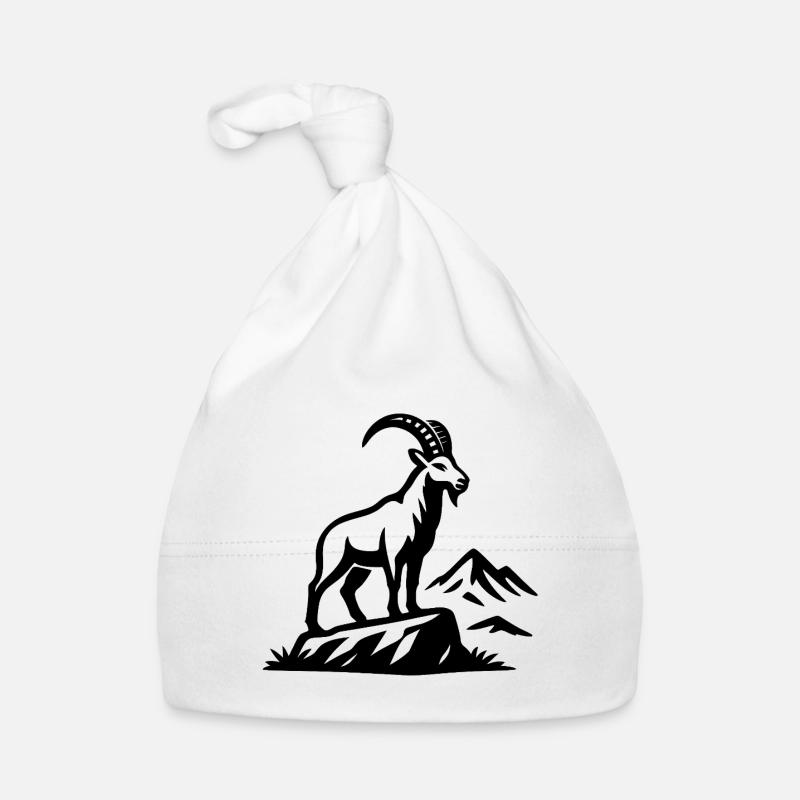Silhouette du Capricorne alpin sur les rochers - Bonnet bio Bébé - blanc