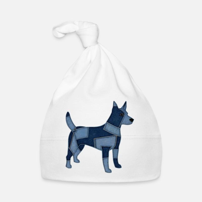 Chien en patchwork en denim - Bonnet bio Bébé - blanc