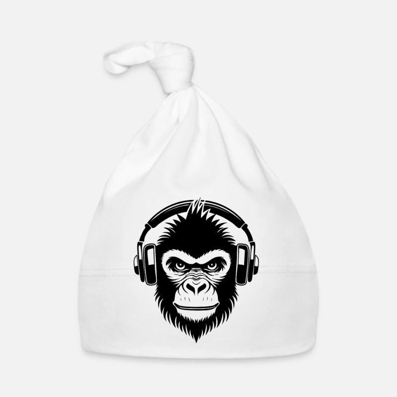 Frecher Comic-Affe mit Kopfhörern Shirt Baby Bio-Mütze