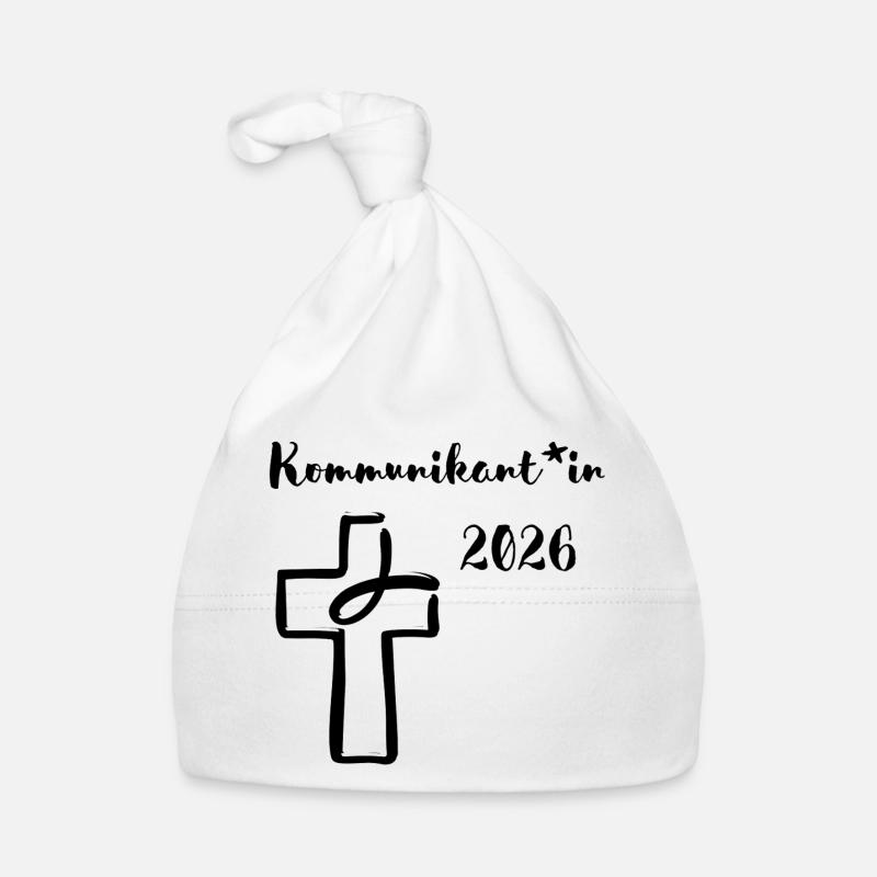 Gender-Appropriate First Communion 2026 Fish Cross Organic Baby Cap