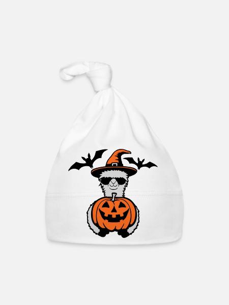 Lama Cool Halloween Lunettes de soleil citrouille Chapeau de sorcière - Bonnet bio Bébé - blanc - Devant