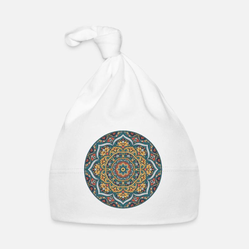 Mandala Circle Pattern in Blue Gold Organic Baby Cap