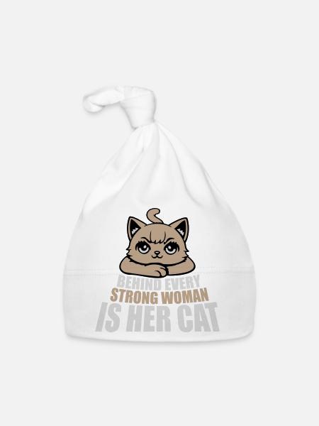 Behind Every Strong Woman Is Her Cat Spruch Katze - Baby Bio-Mütze - Weiß - Vorne