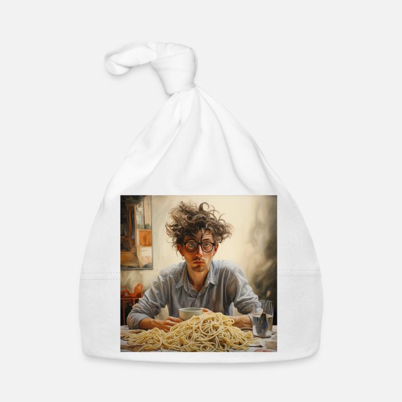 Junger Mann wirres Haar mit Spaghettiberg Brille Baby Bio-Mütze