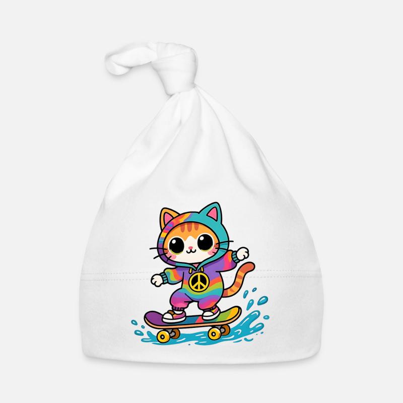 Chat multicolore skateboard Bonnet bio Bébé