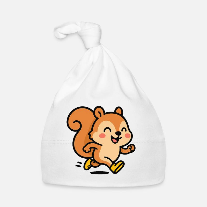 Glückliches Eichhörnchen auf der Flucht - Baby Bio-Mütze - Weiß