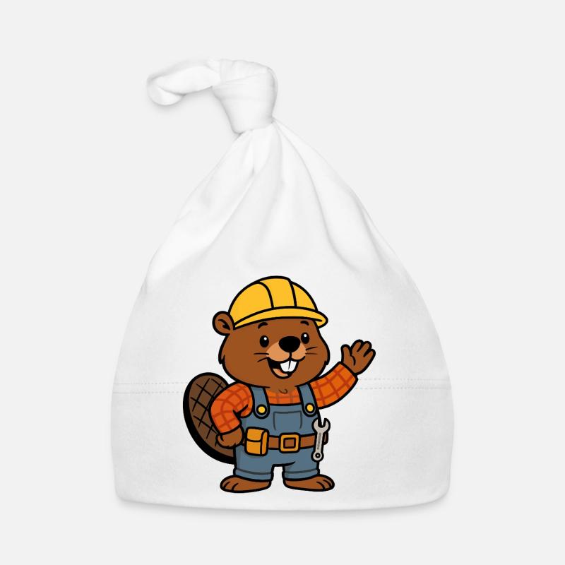 Beaver Construction Worker Bob Helm Hello Plan Builder Organic Baby Cap
