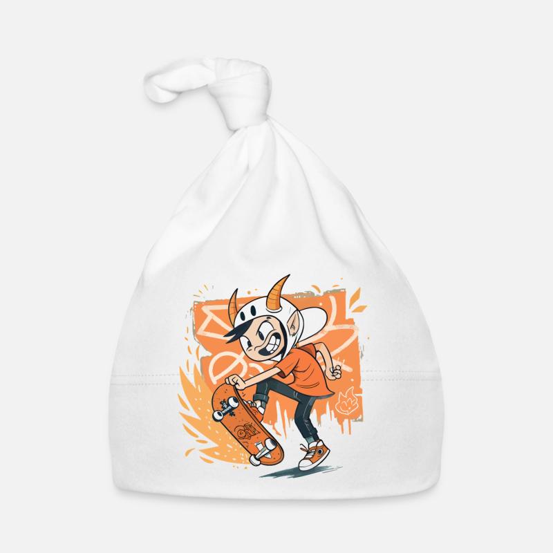Skater Wichtel auf orangefarbenem Graffiti Baby Bio-Mütze