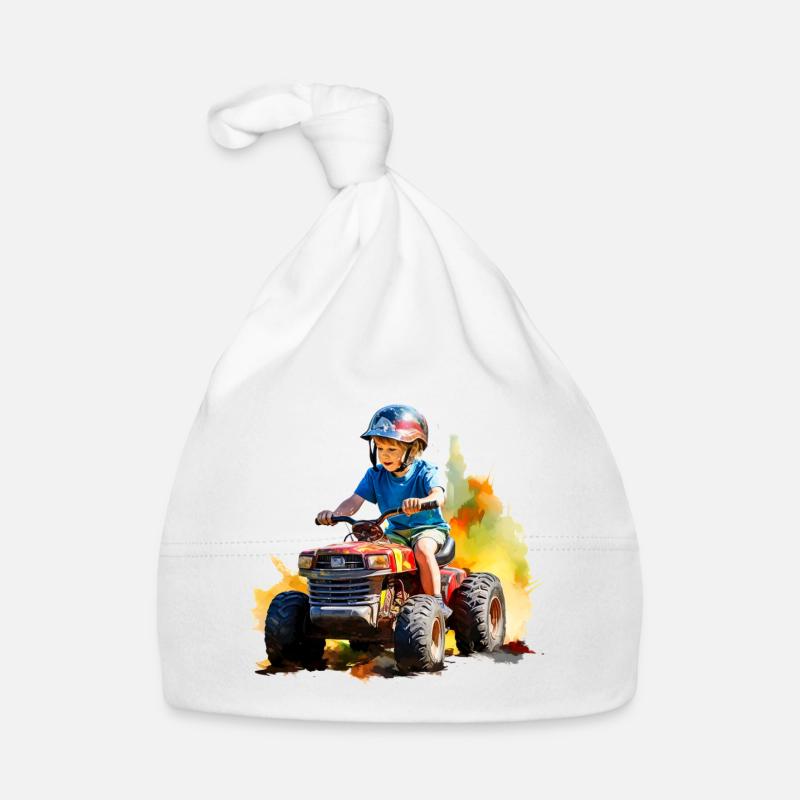 Boy on toy tractor with paint splash Organic Baby Cap