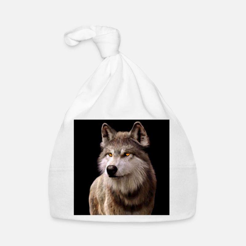 Regard de loup ambré dans l’obscurité - Bonnet bio Bébé - blanc