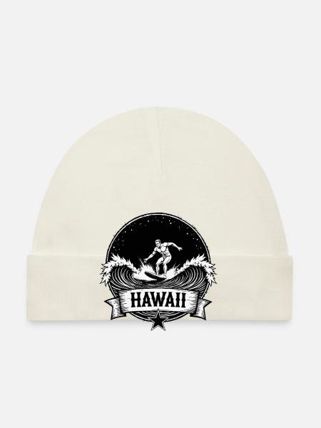Hawaii Surfer Wellenreiter auf Pazifikwelle - Baby Bio-Mütze - Weiß - Vorne