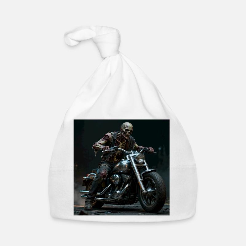 Zombie biker on motorcycle in pit light - Organic Baby Cap - white