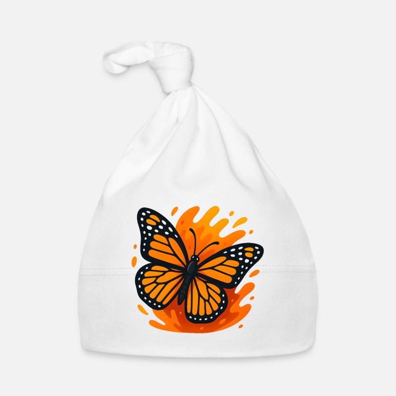 Papillon tropical en rouge feu et noir Bonnet bio Bébé