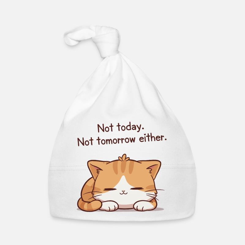 Chaton dormeur Not today Not tomorrow - Bonnet bio Bébé - blanc