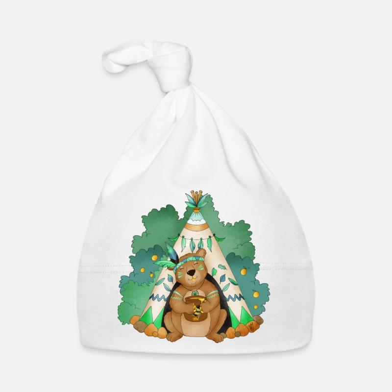 ours devant son tipi Bonnet bio Bébé