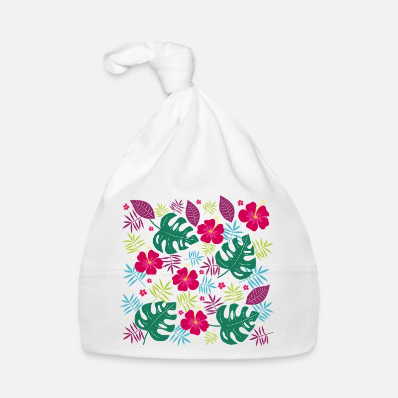 Fleurs tropicales avec fleurs d’hibiscus Monstera Bonnet bio Bébé