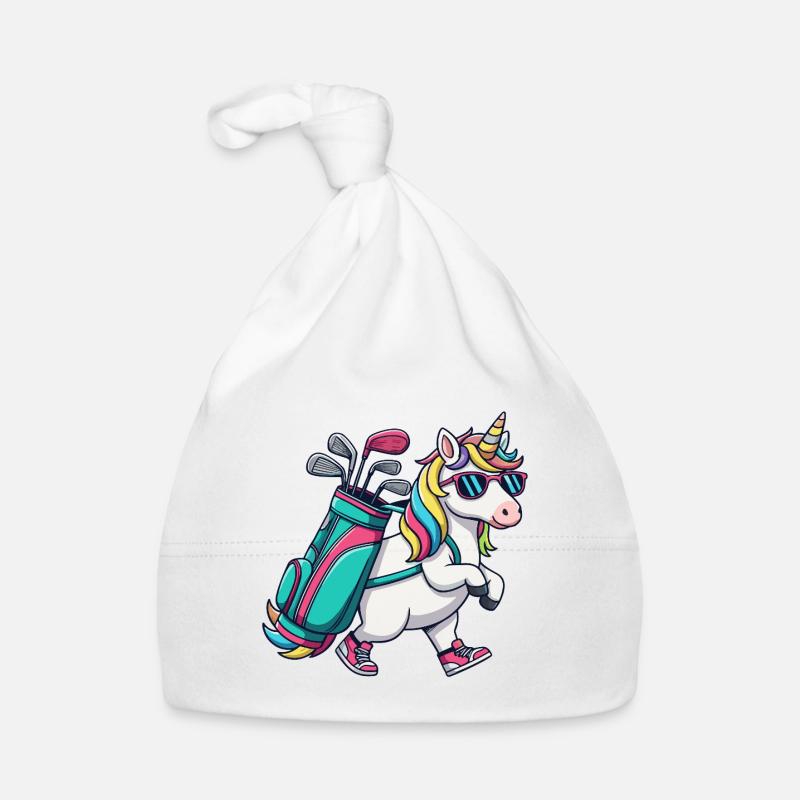 Lustiger Einhorn-Golfer Cartoon Cooles Golftier Baby Bio-Mütze