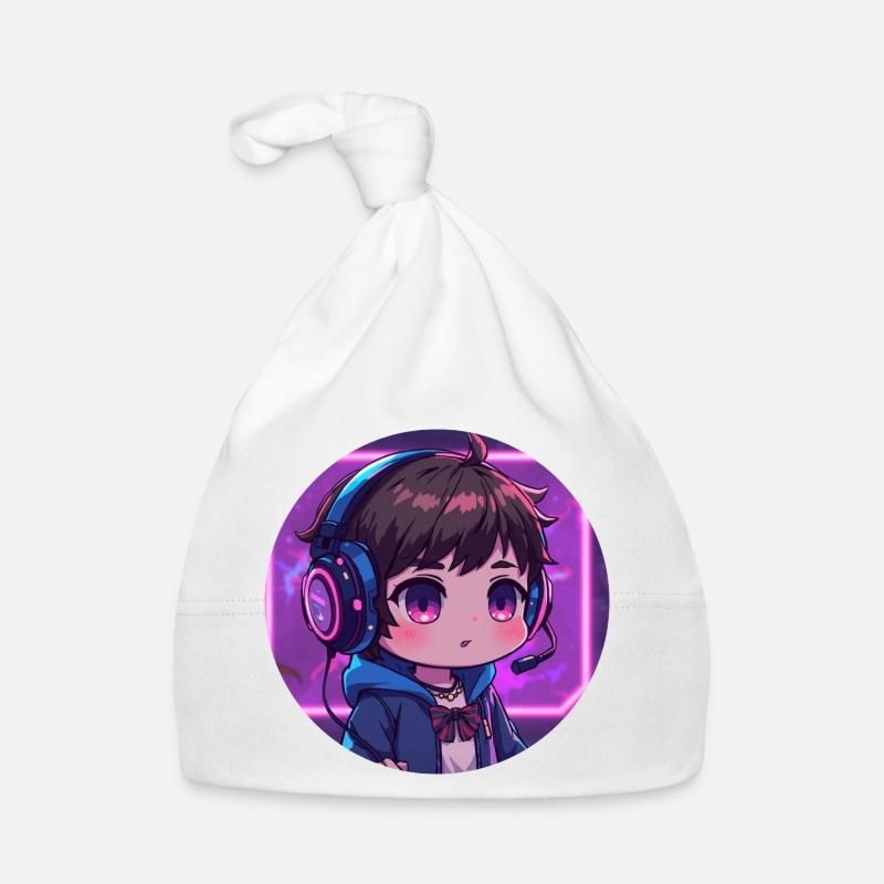 Neon Gaming Chibi mit Kopfhörern Baby Bio-Mütze