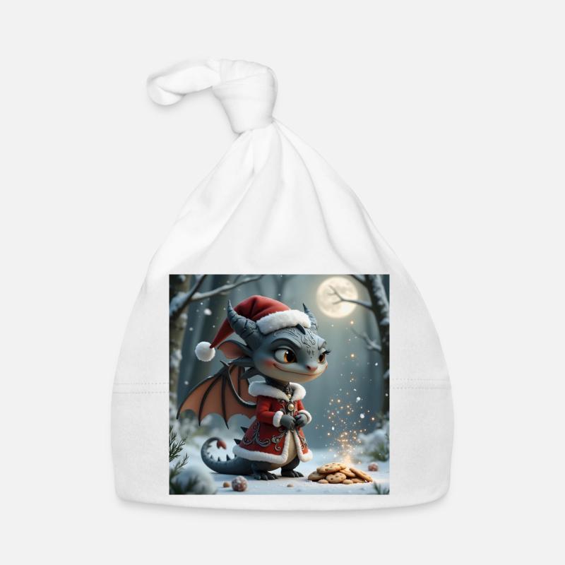 Dragon de Noël dans la forêt enneigée Bonnet bio Bébé