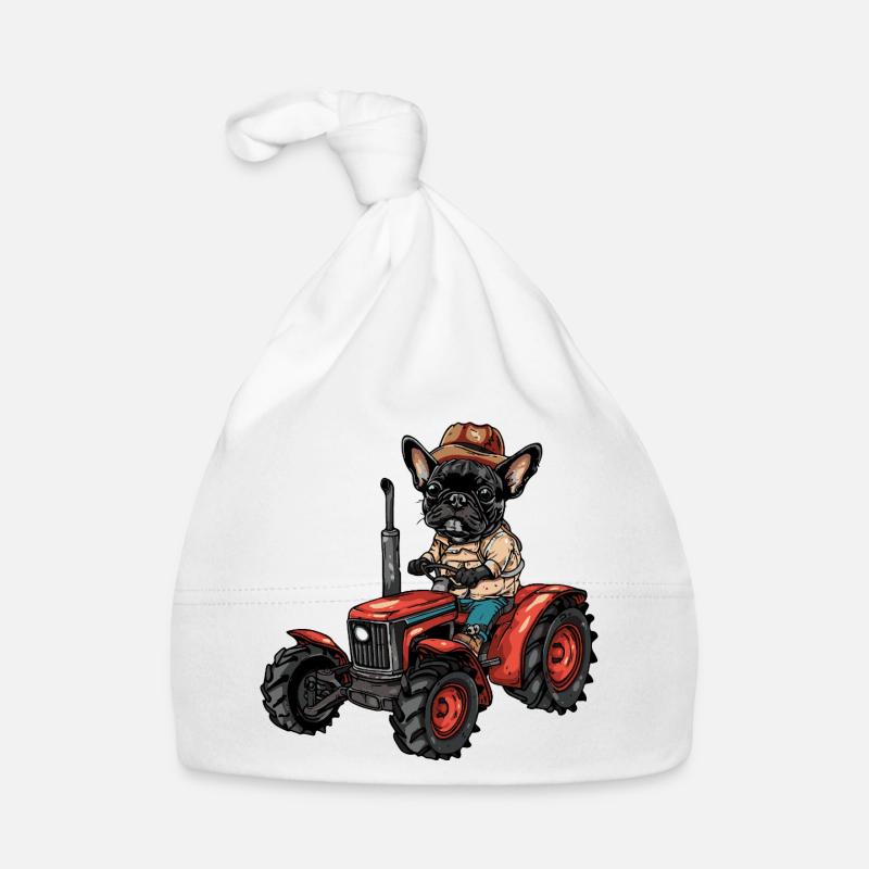 French Buldog Dog Tractor Farmer Organic Baby Cap