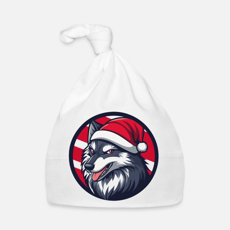 Winter Wolf with Santa Hat Organic Baby Cap