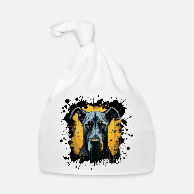 Blue Dog Portrait with Paint Splashes Organic Baby Cap