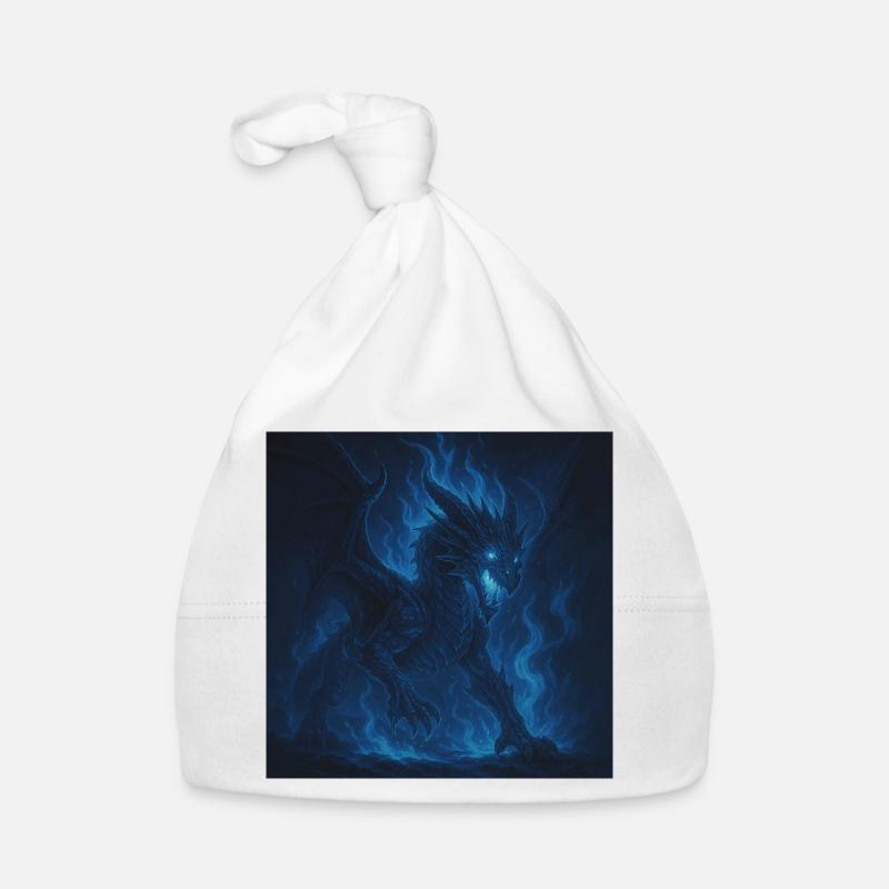 Blue Fire Dragon in Night Shadow Organic Baby Cap