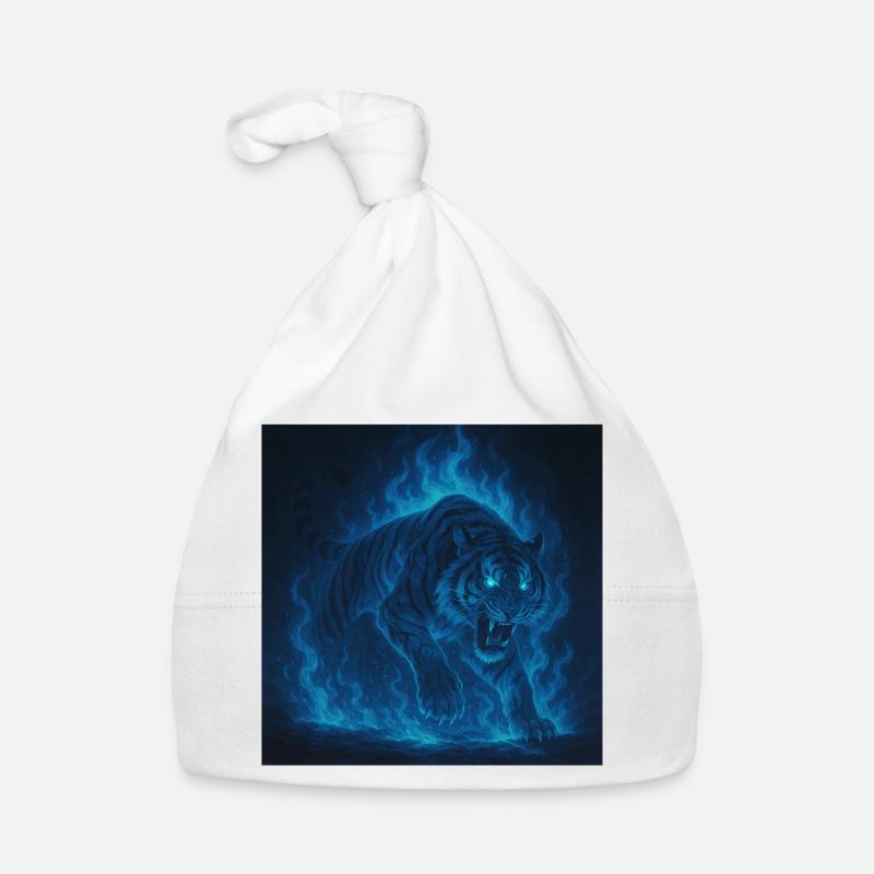 Flamme de tigre néon bleu - Bonnet bio Bébé - blanc