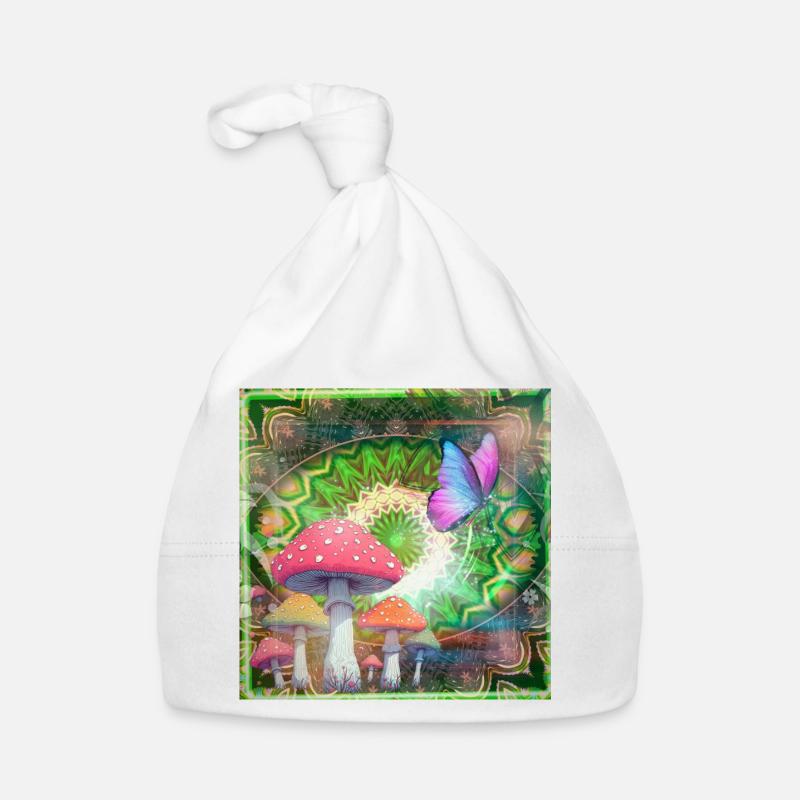 Champignons psychédéliques et forêt de néons papillons Bonnet bio Bébé