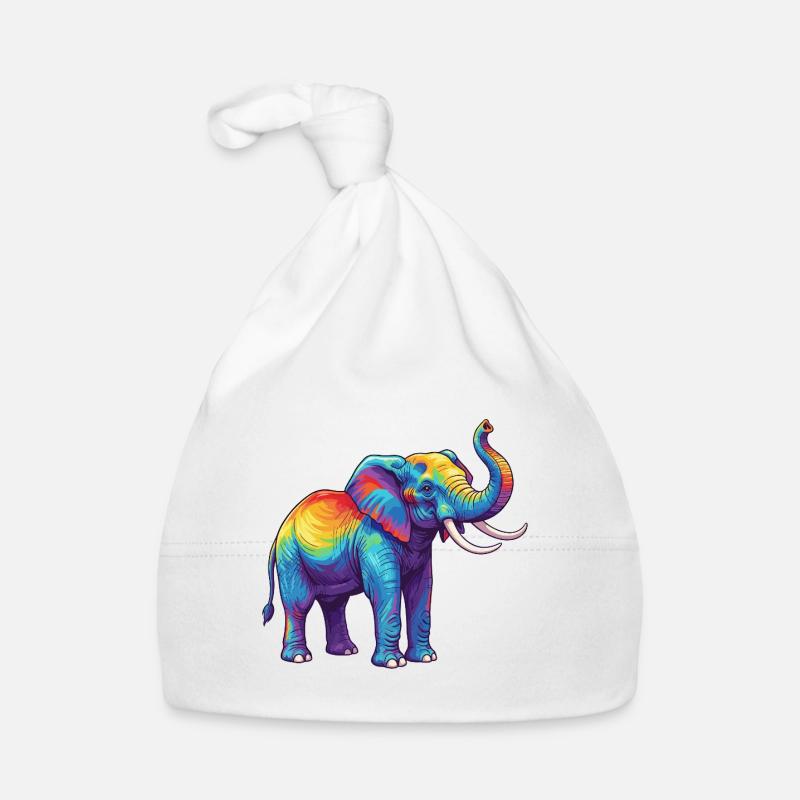 Aquarelle Pop Art Coloré d’Éléphant Arc-en-ciel Bonnet bio Bébé