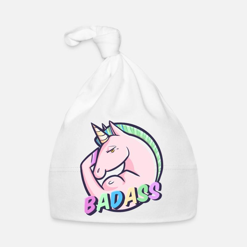 Badass Licorne Pastel ArcEnCiel - Bonnet bio Bébé - blanc