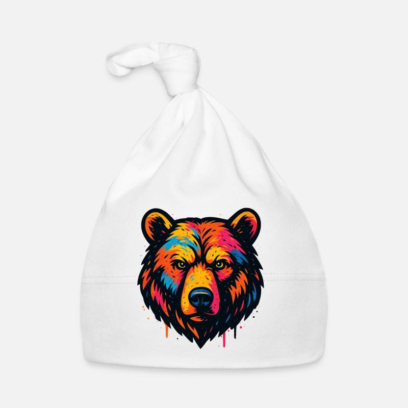 Colorful Bear Head Art Print Organic Baby Cap