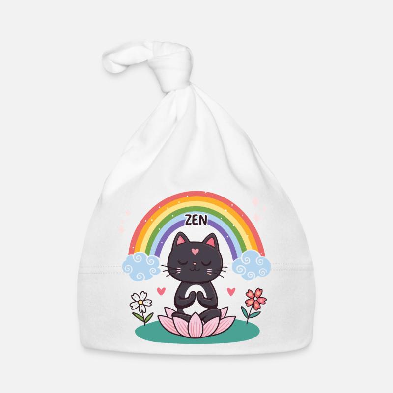 Zen-Katze auf Lotus und Regenbogen Baby Bio-Mütze