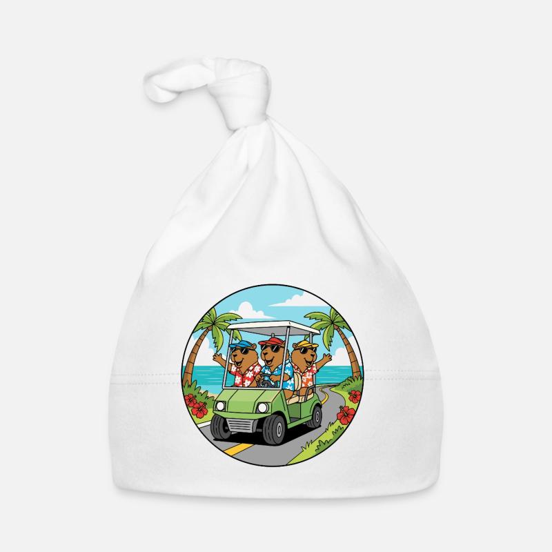 Vacances à la plage Golf Kart Capybara Art Bonnet bio Bébé