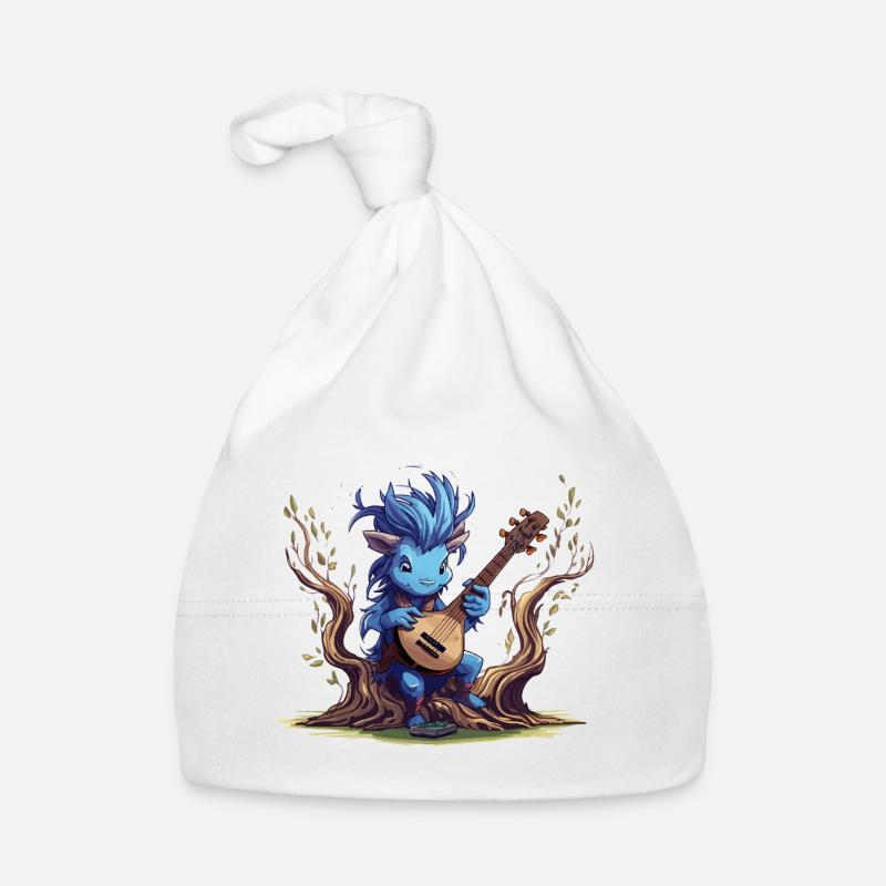 Lutin bleu avec luth dans la forêt Bonnet bio Bébé
