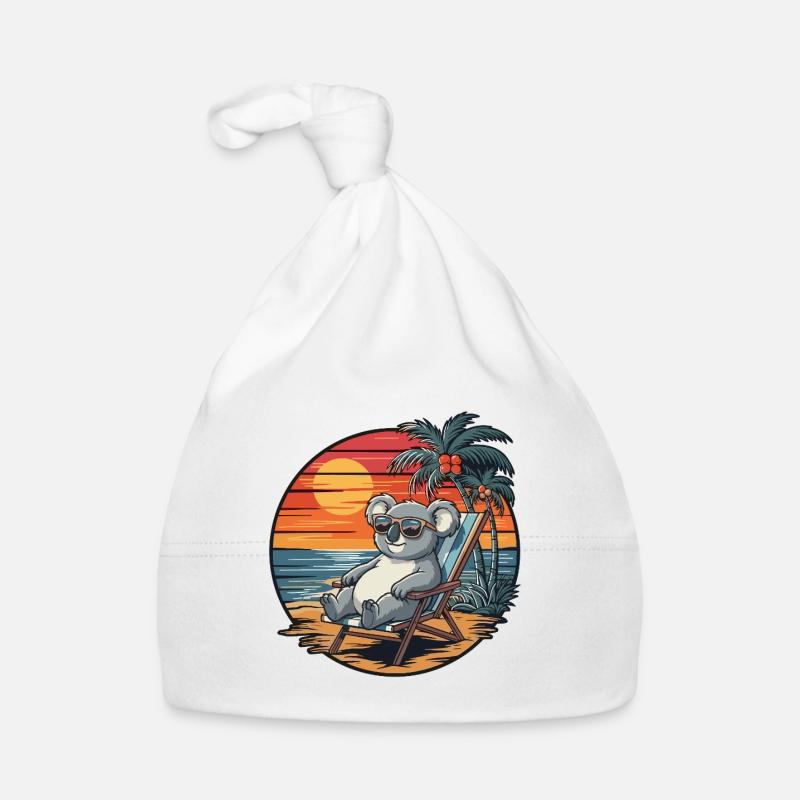 Funny Koala on Beach Summer Vacation Sunset Organic Baby Cap