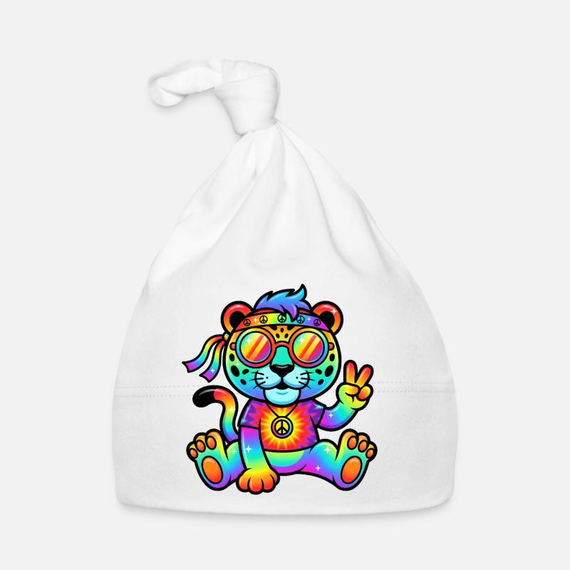 Jaguar hippie psychédélique - Bonnet bio Bébé - blanc