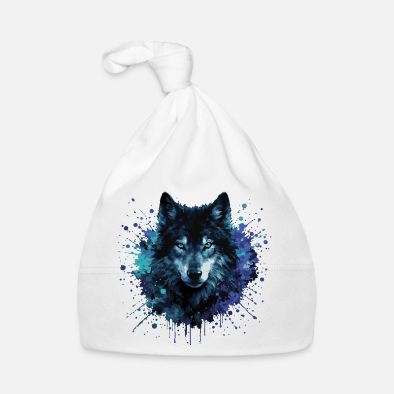 Aquarelle de loup – Éclaboussure de couleur Bonnet bio Bébé