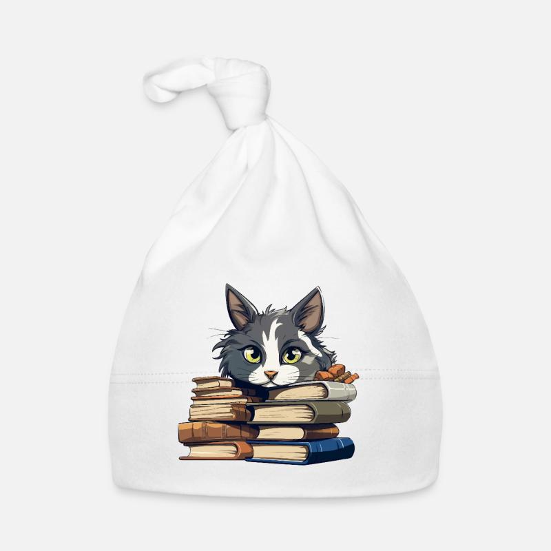 Book Stack Cat Bibliophile Organic Baby Cap