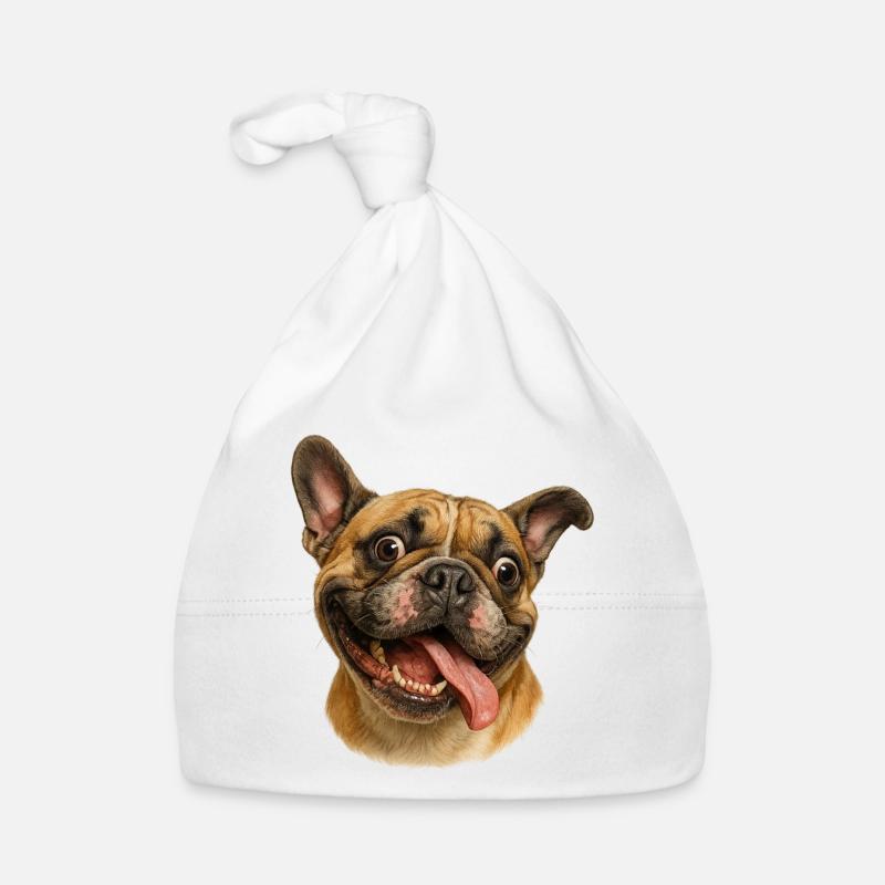 Tête de chien joyeuse avec langue Bonnet bio Bébé