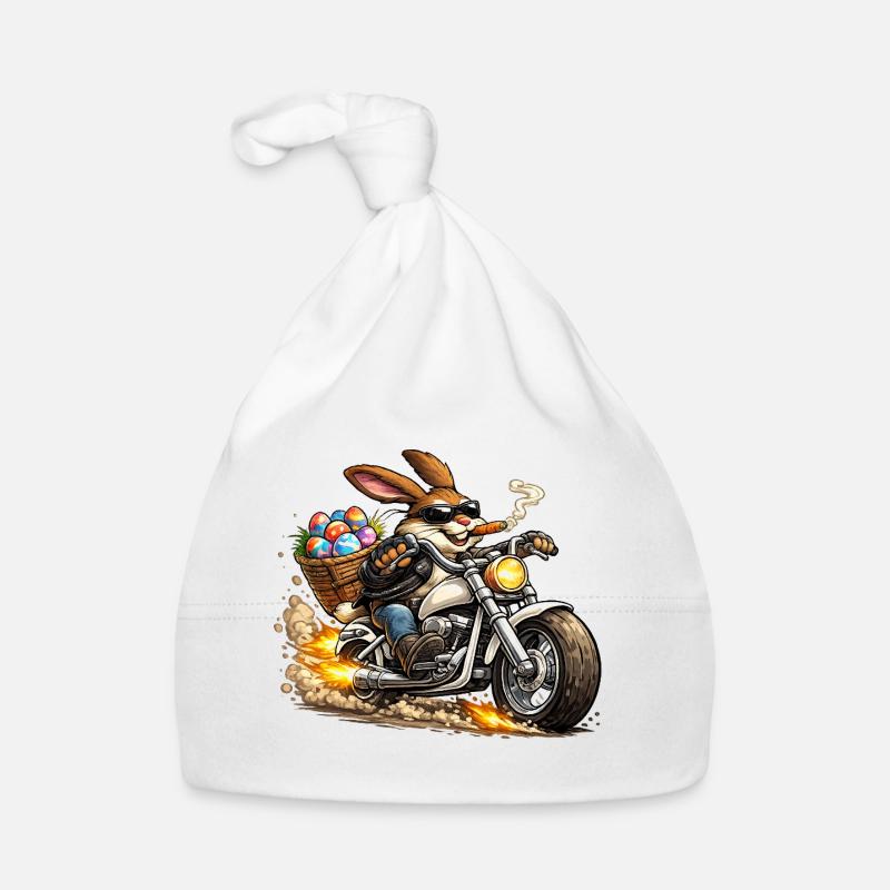 Easter bunny on motorcycle - Organic Baby Cap - white