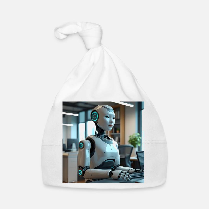Robot humanoïde dans un bureau bleu - Bonnet bio Bébé - blanc