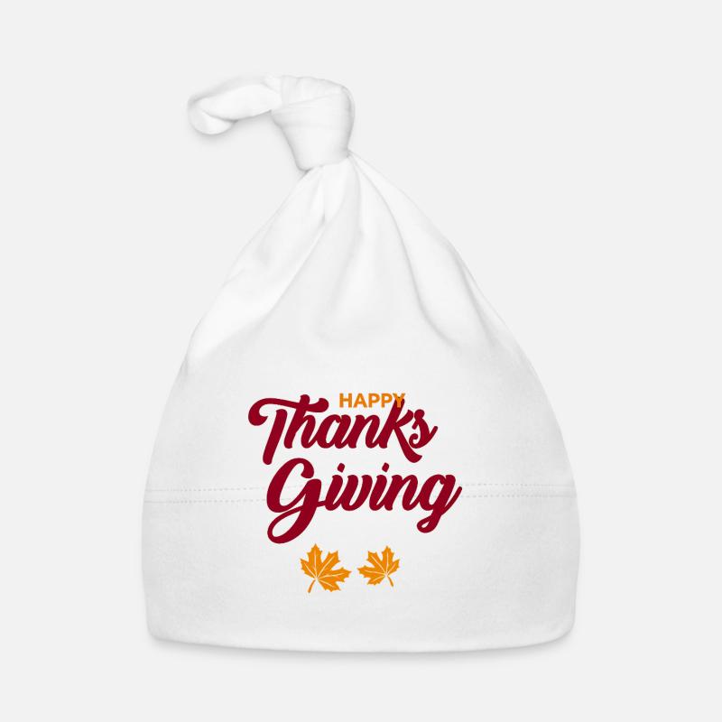Bon scénario de Thanksgiving avec feuilles - Bonnet bio Bébé - blanc