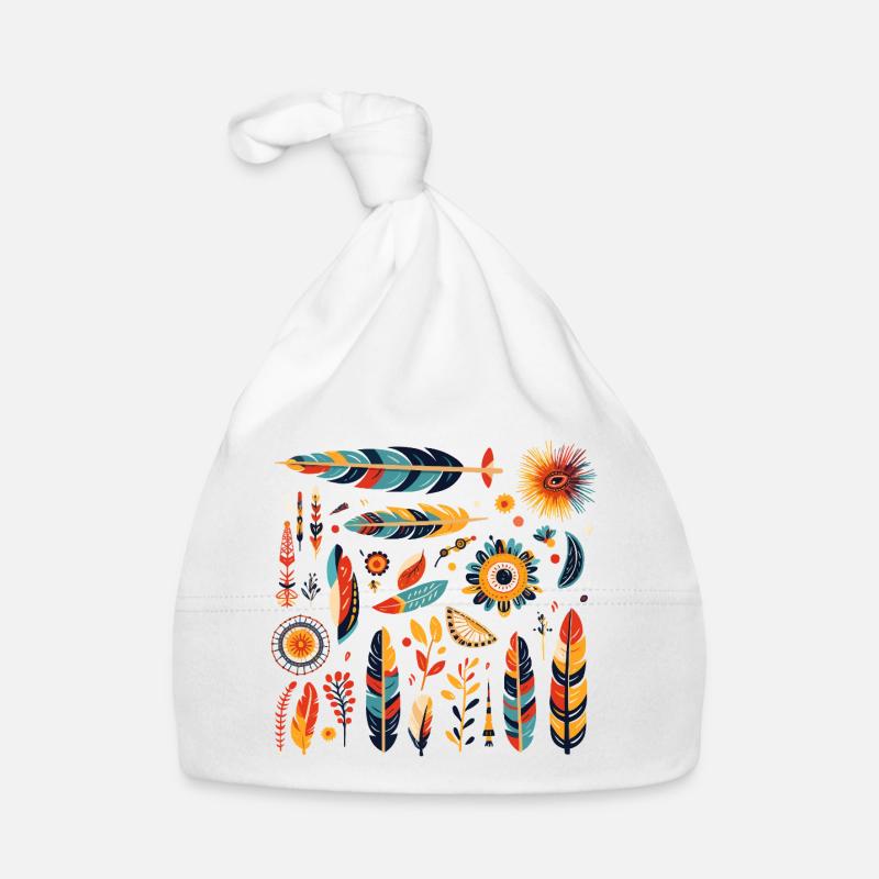 Boho Feder und Blüten Muster Baby Bio-Mütze