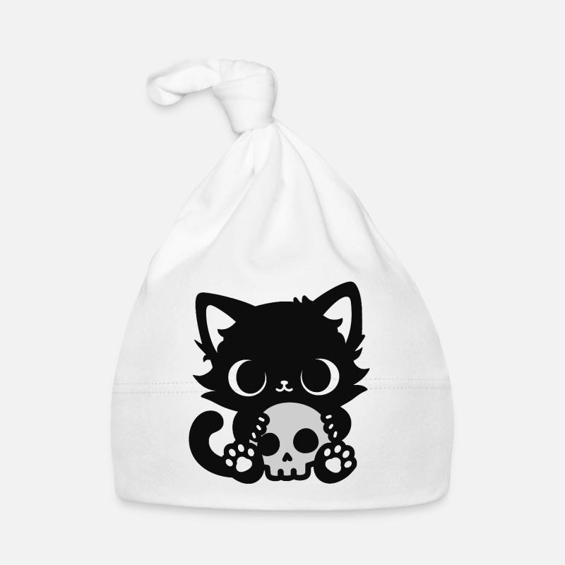 Chat mignon effrayant avec un crâne | Motif d’Halloween Bonnet bio Bébé