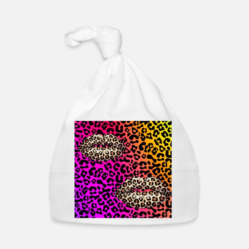 Leopard Lips on Neon Gradient - Organic Baby Cap - white