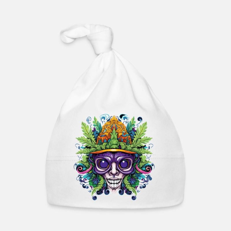 Psychedelischer Schädel mit Blattkrone Baby Bio-Mütze