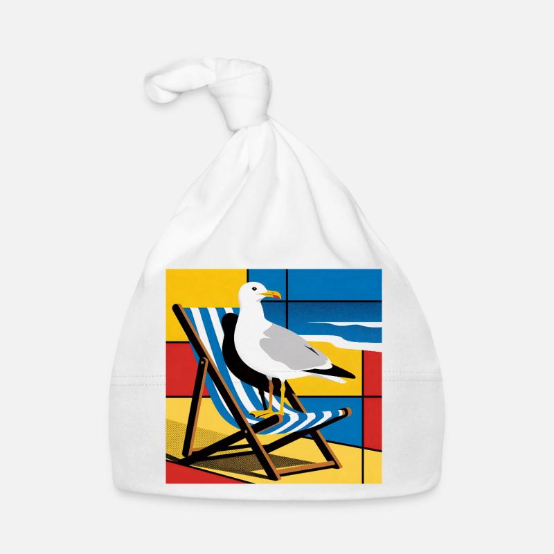 Mouette sur chaise de plage Pop Art Bonnet bio Bébé