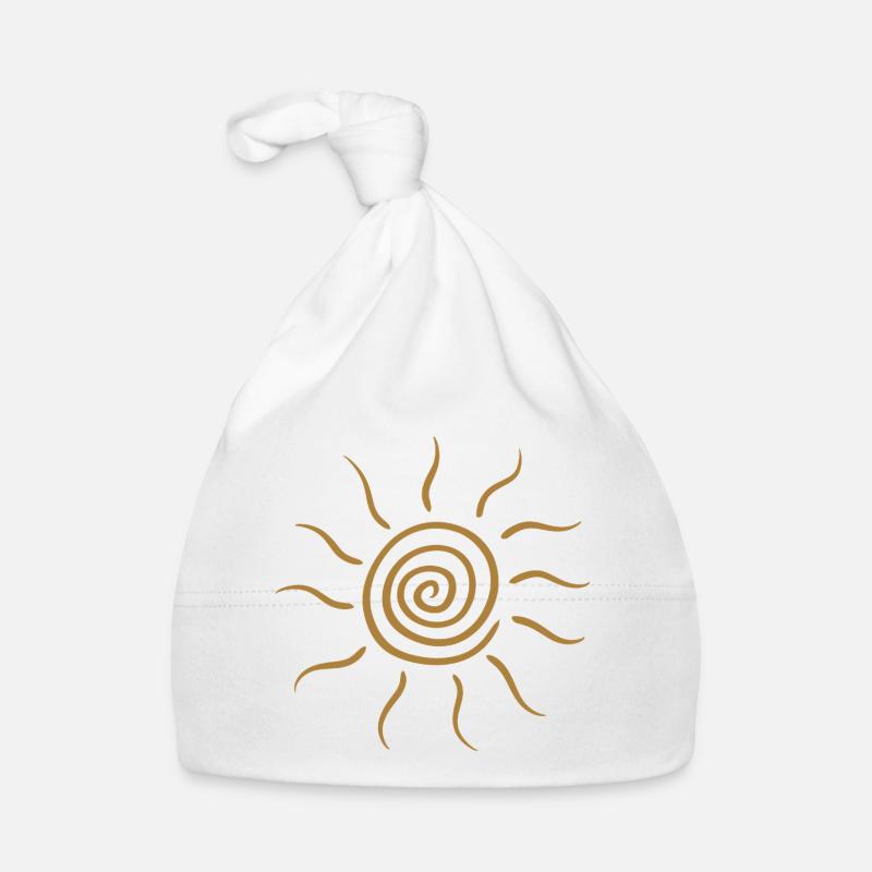 Glyphe du soleil en spirale dans la teinte dorée Bonnet bio Bébé