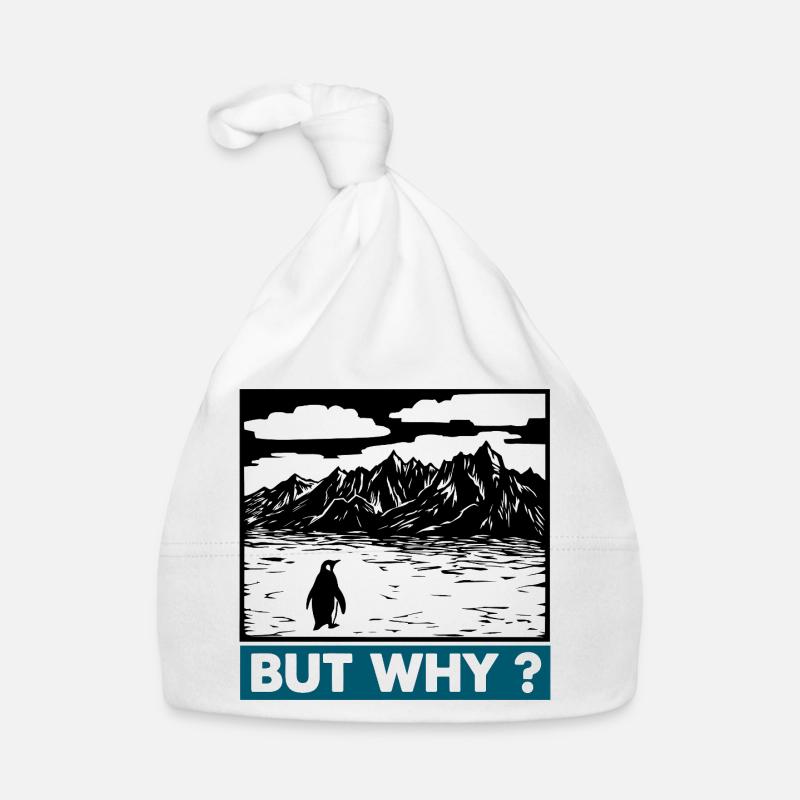 Penguin in Mountains asks But Why Organic Baby Cap